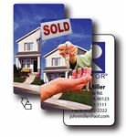 Lenticular business card with real estate realtor hands sold keys to buyer of house, flip