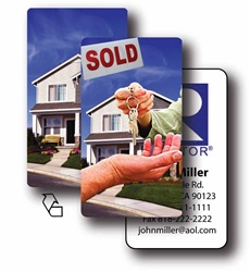 Lenticular business card with real estate realtor hands sold keys to buyer of house, flip