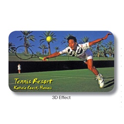 Lenticular business card with custom, tennis resort player dives to hit ball, animation