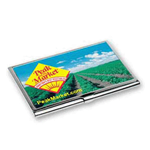 Lenticular business card case with custom peak farmer's market, depth