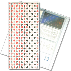 Lenticular business card file with playing cards with clubs, spades, diamonds, and hearts, color changing flip with