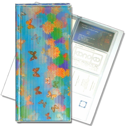 Lenticular business card file with cute spring flowers and butterflies, flip with