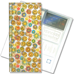 Lenticular business card file with cute yellow flowers and happy faces, flip with