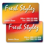 Lenticular business card with red, yellow, blue, and green, color changing