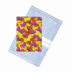 Lenticular business card holder with red and pink hearts, depth