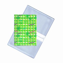 Lenticular business card holder with green and white checkered pattern, depth