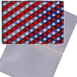 Lenticular business card holder with USA flag, stars and stripes, color changing flip