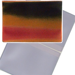 Lenticular business card holder with red, yellow, and black gradient, color changing