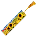 Lenticular bookmark with sunflowers growing in a spring field, depth