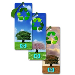 Lenticular bookmark with tree with changing seasons and recycling icon, flip