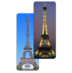 Lenticular bookmark with Paris, France Eiffel Tower changes from day to night