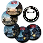 Lenticular button with custom design, haunted house turns into evil face, animation