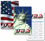 Lenticular calendar card with Statue of Liberty and USA American flag, flip