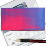Lenticular checkbook cover with red and blue gradient, color changing