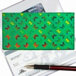 Lenticular checkbook cover with yellow, red, and green butterflies, color changing flip