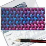 Lenticular checkbook cover with black, blue, and purple woven pattern