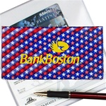 Lenticular checkbook cover with USA flag stars and stripes, color changing flip
