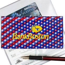 Lenticular checkbook cover with USA flag stars and stripes, color changing flip