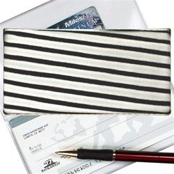 Lenticular checkbook cover with black and white stripes, animation