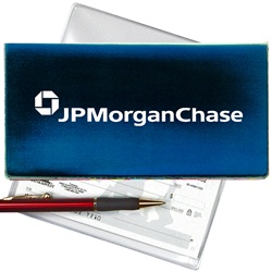 Lenticular checkbook cover with dark blue and light blue, color changing