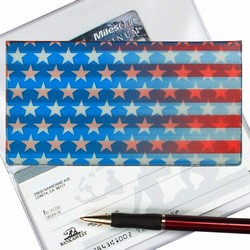 Lenticular checkbook cover with American flag patriotic stars and stripes, color changing flip