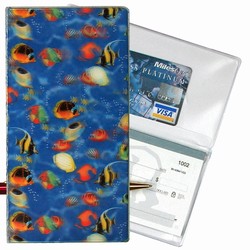 Lenticular checkbook cover with tropical clown fish in Hawaiian ocean, depth