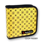 Lenticular CD case with black spinning wheels on yellow background, animation