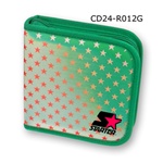 Lenticular CD case with white and red stars on a green background, color changing flip