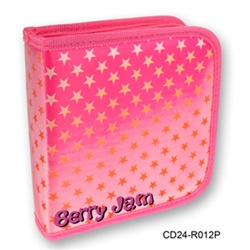 Lenticular CD case with white and red stars on a pink background, color changing flip