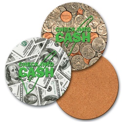 Lenticular coaster with USA money, dollars and coins, flip