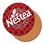 Lenticular coaster with black spinning wheels on a red background, animation