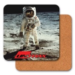 Lenticular coaster with NASA astronaut stands on the moon, depth