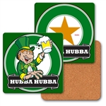 Lenticular coaster with Custom design, green  leprechaun smiles and holds up a beer for St. Patricks Day, flip