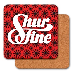 Lenticular coaster with red spinning wheels on white background, animation