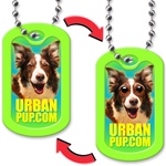 Lenticular dog tag with Lassie type dog's eye grow and buldge out of its head, flip