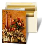 Lenticular Greeting Card with Custom Design, Red Wine Bottles, Flowers, and Bags, Depth