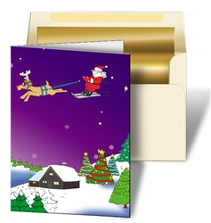 Lenticular Merry Christmas Cards Animated Design Print with Santa, Stars, Snow, Tree and Reindeer