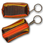 Lenticular purse key chain with brown, yellow, and orange, color changing with