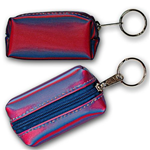 Lenticular purse key chain with red and blue gradient, color changing