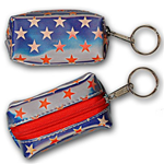 Lenticular purse key chain with USA flag, stars, color changing flip