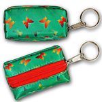 Lenticular purse key chain with yellow, red, and green butterflies, color changing flip