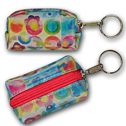 Lenticular purse key chain with cute flowers and circles, flip with
