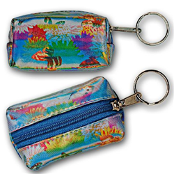 Lenticular purse key chain with cute spring flowers and butterflies, flip with