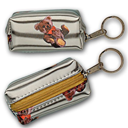 Lenticular purse key chain with cute teddy bears, fish, and stars, flip with