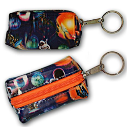 Lenticular purse key chain with universe space ships, planets, comets and asteroids, depth