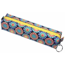 Lenticular pencil case with rainbow wheels spin around on a dark blue background