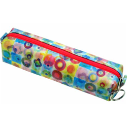 Lenticular pencil case with cute flowers and circles, flip with