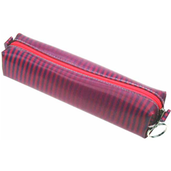 Lenticular pencil case with pink and purple zebra stripes, color changing depth