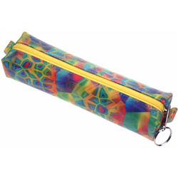 Lenticular pencil case with rainbow  colored square and geometric shapes, color changing