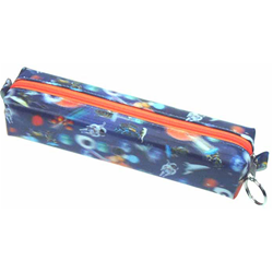 Lenticular pencil case with universe space ships, planets, comets and asteroids, depth